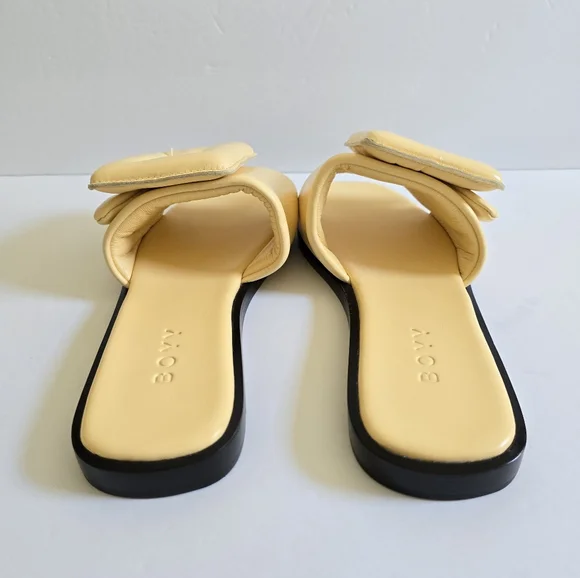 BOYY Leather Flat Sandals Size 39 Light Yellow